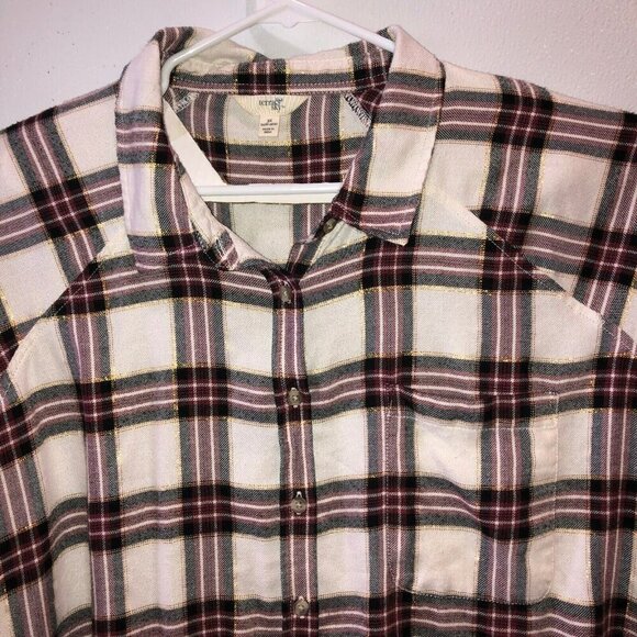 Terra & Sky Womens Plus Size 3X White Burgundy Plaid Long Sleeve Button Up Shirt - Picture 5 of 11